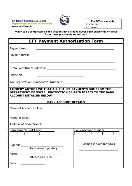 Eft Payment Authorization Form Template