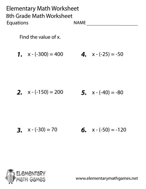 Eighth Grade Word Problems Math Worksheets