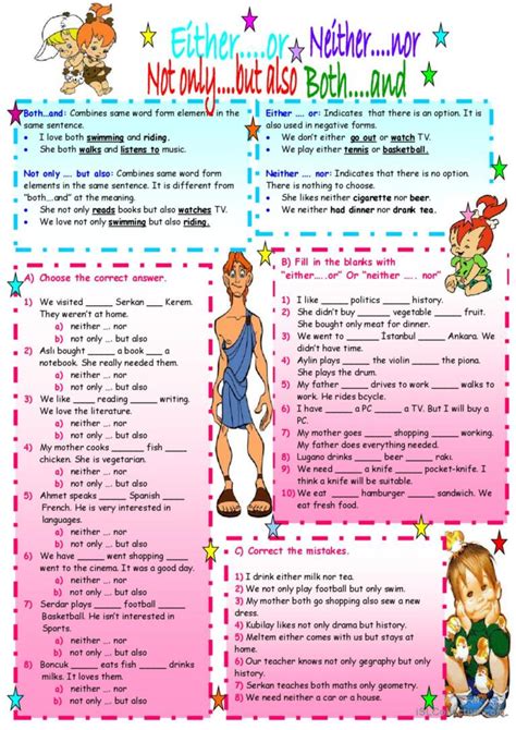either or neither nor both and not only but also exercises