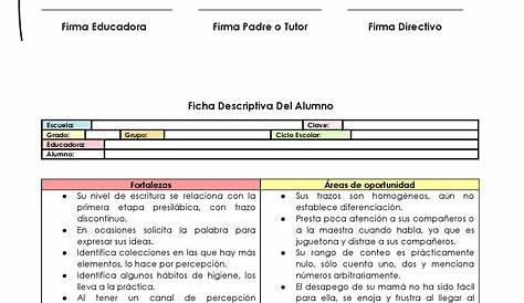 Fichas Descriptivas Preescolar (Ejemplos)