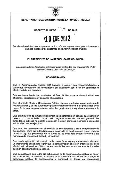 el decreto ley 019 de 2012