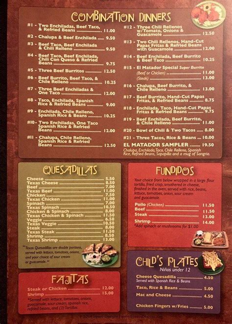 el matador menu with prices