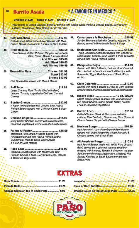 el paso restaurant near me menu