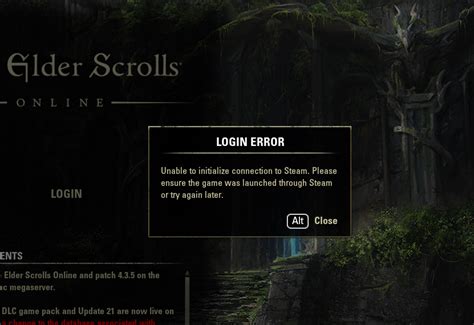 elder scrolls online unable to login steam