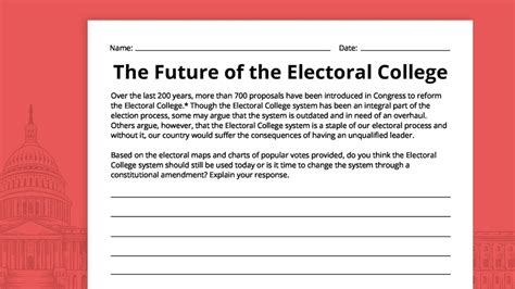 Electoral College Activity Worksheet Printable