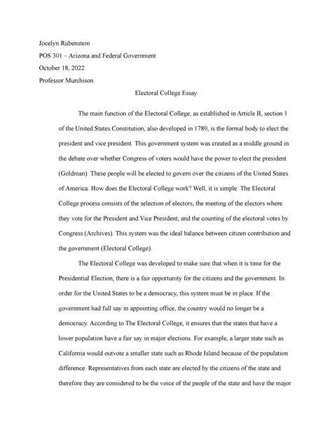 electoral college essay pos 301