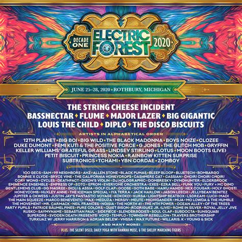 electric forest lineup 2020