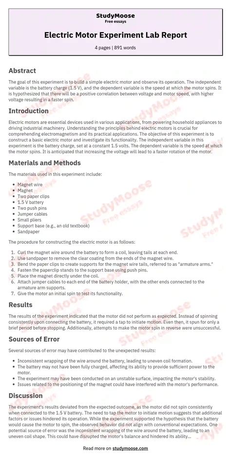 Electric Motor Lab Report