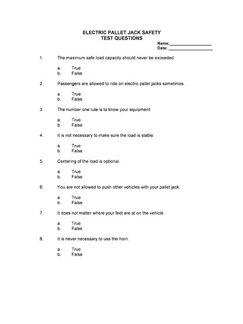 Electric Pallet Jack Written Test