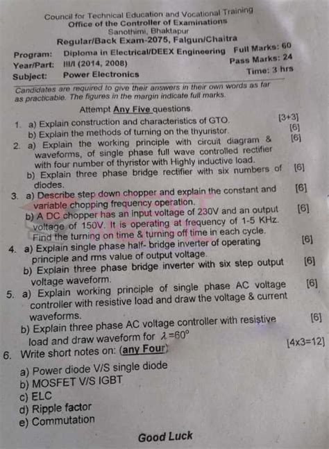 Electrical And Electronics Engineering Questions Diploma