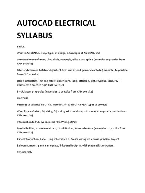 Electrical Cad Syllabus