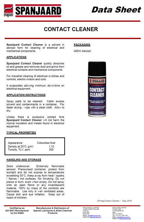 Electrical Contact Cleaner Sds