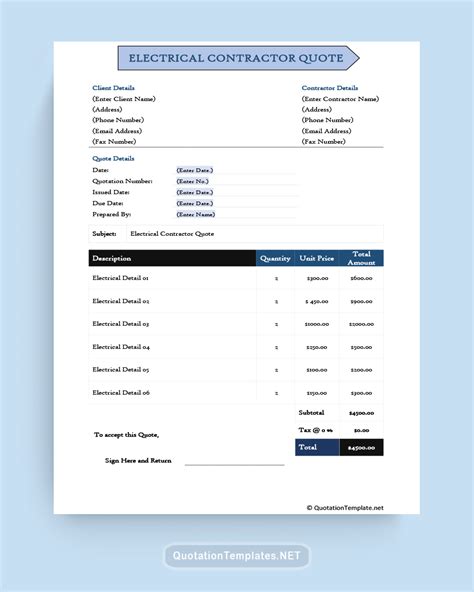 electrical controls quote form template