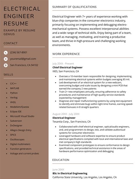 Electrical Engineer Resume Example
