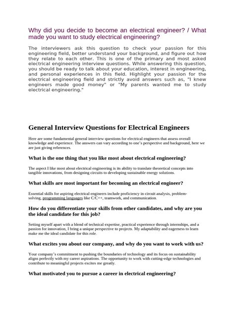 Electrical Engineering Basic Interview Questions And Answers