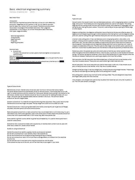 Electrical Engineering Summary Pdf