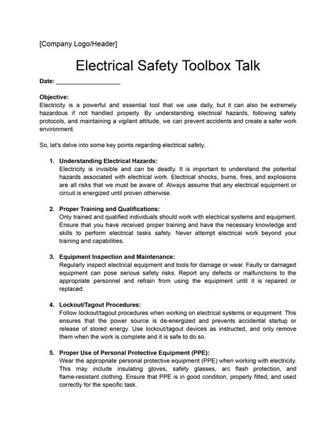 Electrical Hazard Toolbox Talk