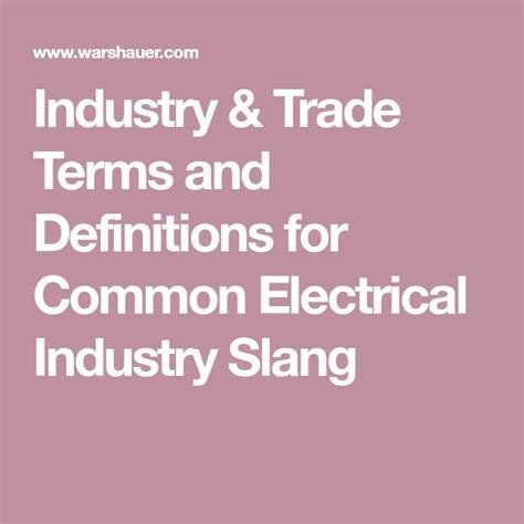 Electrical Material Slang Terms