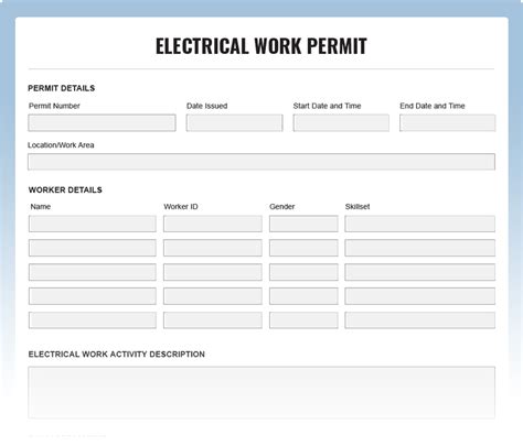 electrical permit to work form template