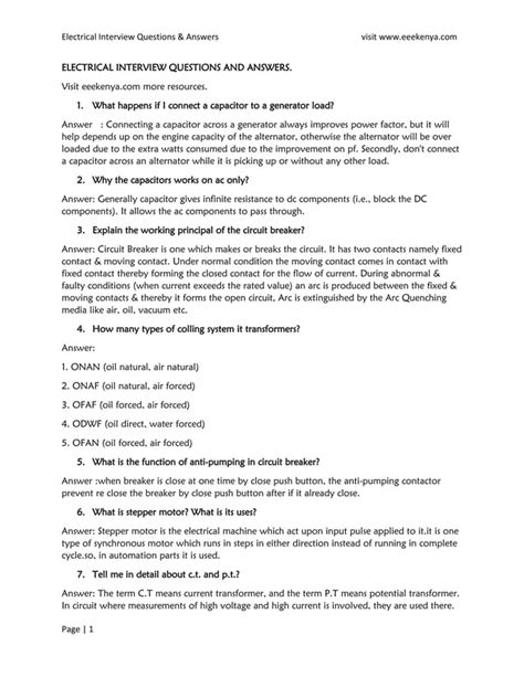 Electrical Power Engineering Interview Questions And Answers Pdf
