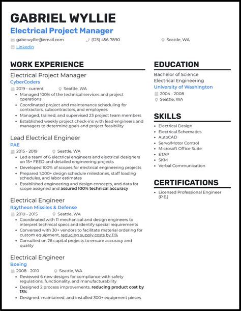 electrical project manager cv examples