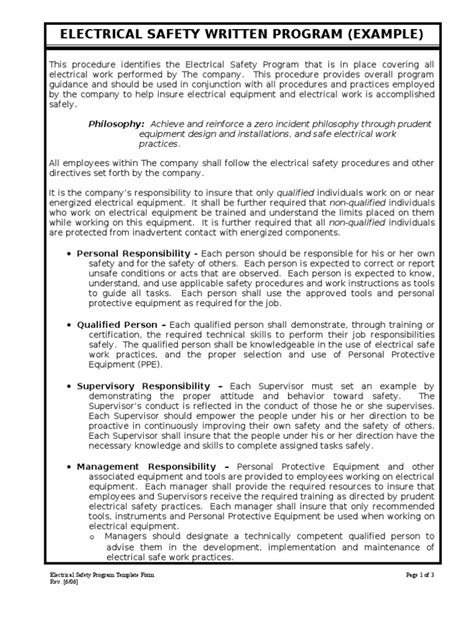Electrical Safe Work Practices Written Program