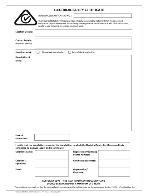 Electrical Safety Certificate Section 21