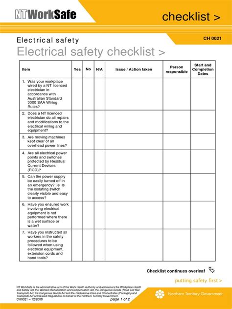electrical safety checklist pdf