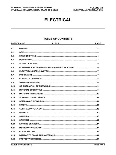 Electrical Specification Sections