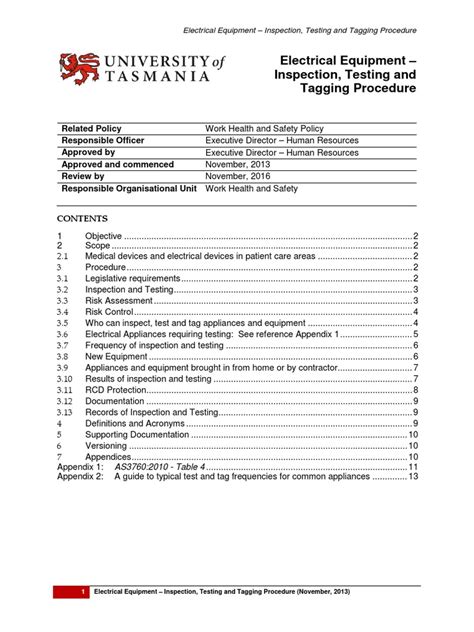 Electrical Testing And Tagging Procedure