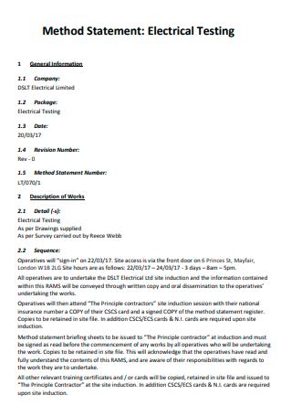 Electrical Testing Method Statement