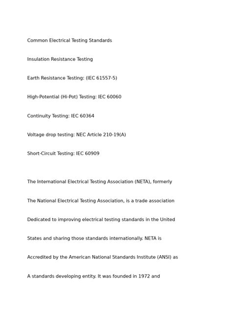 Electrical Testing Standards