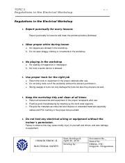 Electrical Workshop Regulations