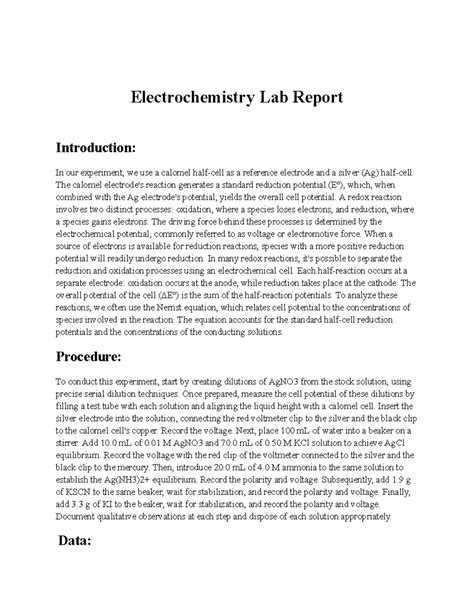 Electrochemistry Experiment Report