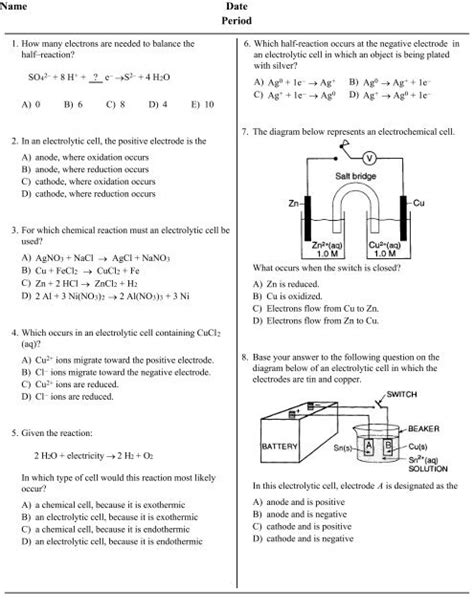 Electrochemistry Practice Problems With Answers