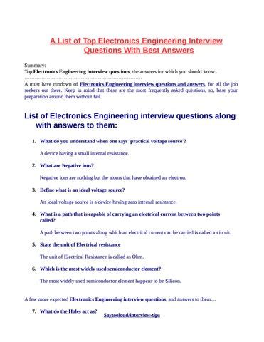 electronics engineering interview questions and answers pdf