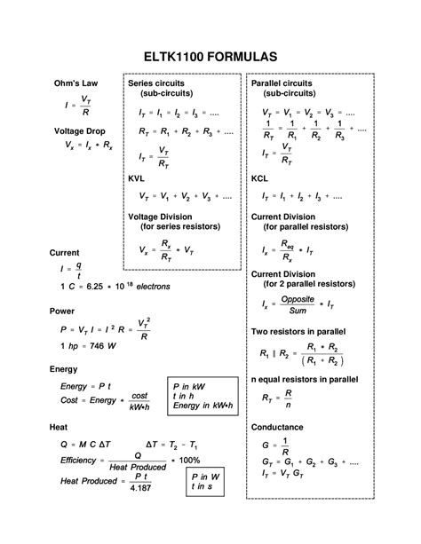 Electronics Laws And Formulas