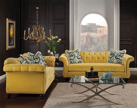 Incredible Elegant Yellow Sofa Set For Small Space