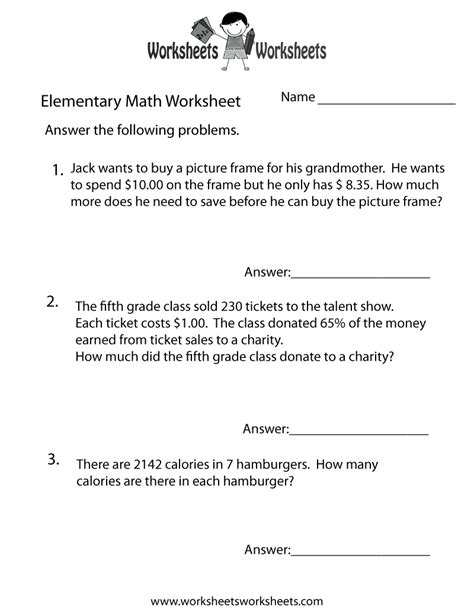 Elementary Math Word Problems Worksheets