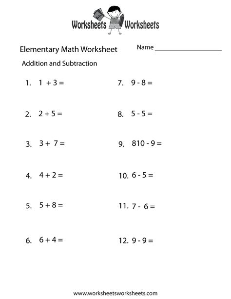 Elementary Math Worksheets Addition