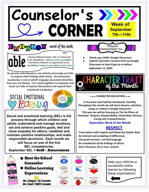 elementary school counselor newsletter ideas