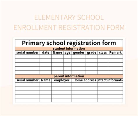 elementary school enrollment form template