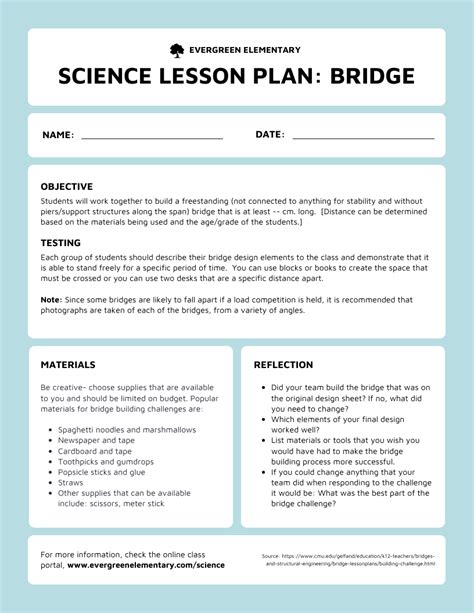 Elementary Science Lesson Plan Template Printable