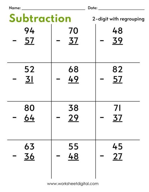 Elementary Subtraction Workksheets Printable
