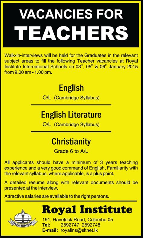 elementary teacher vacancy