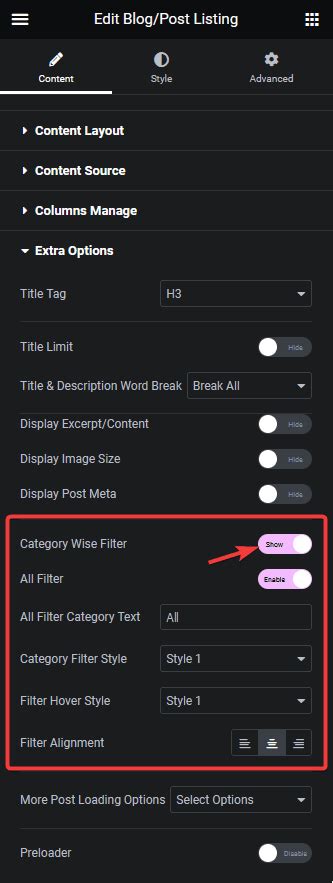 Elementor Posts Filter Category