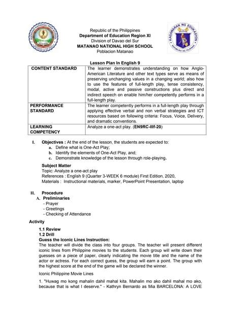 Elements Of A Play Lesson Plan