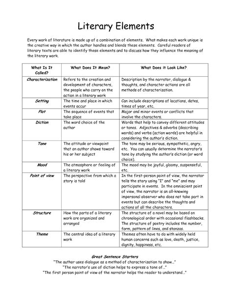 elements of literary text grade 5 worksheet