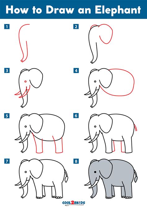 Drawing Tutorial. How To Draw A Elephant Stock Vector