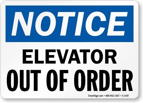 Elevator Out Of Order Notice